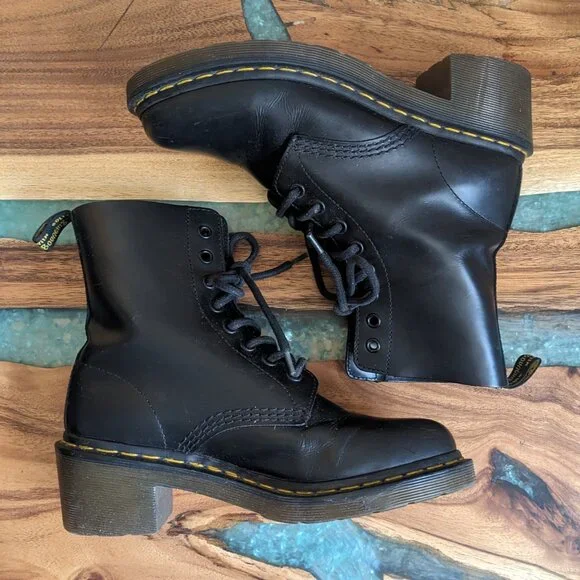 Dr. Martens Black Combat Boots Fractured knee cap.  Will not be wearing - Picture 3 of 6